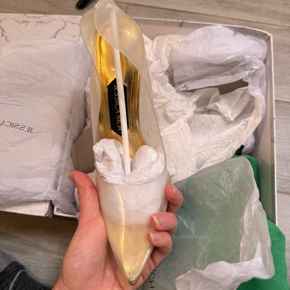 Jessica Rich Gold and Clear Fancy Stiletto Heels, Women’s Size 37/ US 7 - Picture 3 of 8